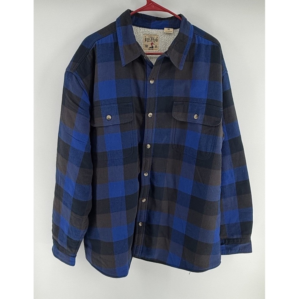 Red Head Brand Co Mens Blue Plaid Fleece Lined Flannel Shacket Jacket XL